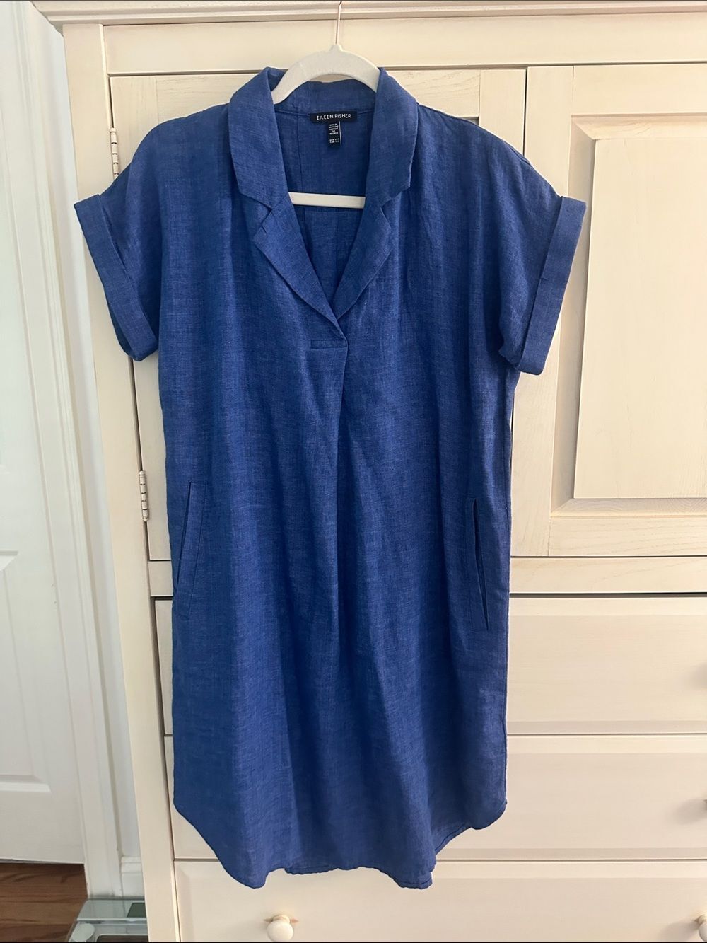 Eileen Fisher Organic Linen Short-Sleeve Shirt Dress Heather Blue